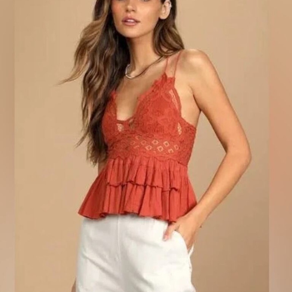 Lace Peplum Top in Rust
